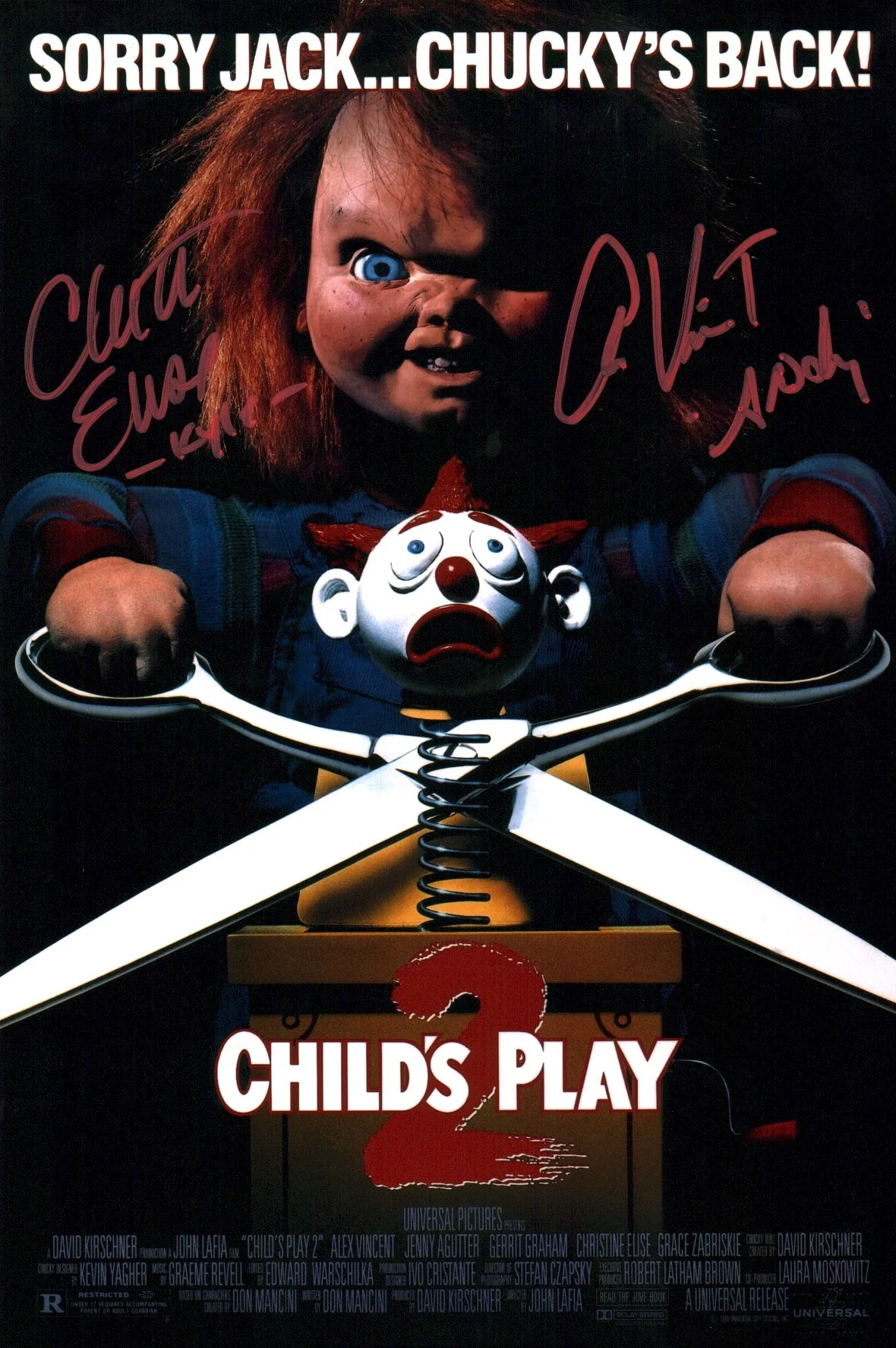 Child's Play 2 8x12 Signed x2 Vincent, Elise Photo Poster JSA Certified Autograph
