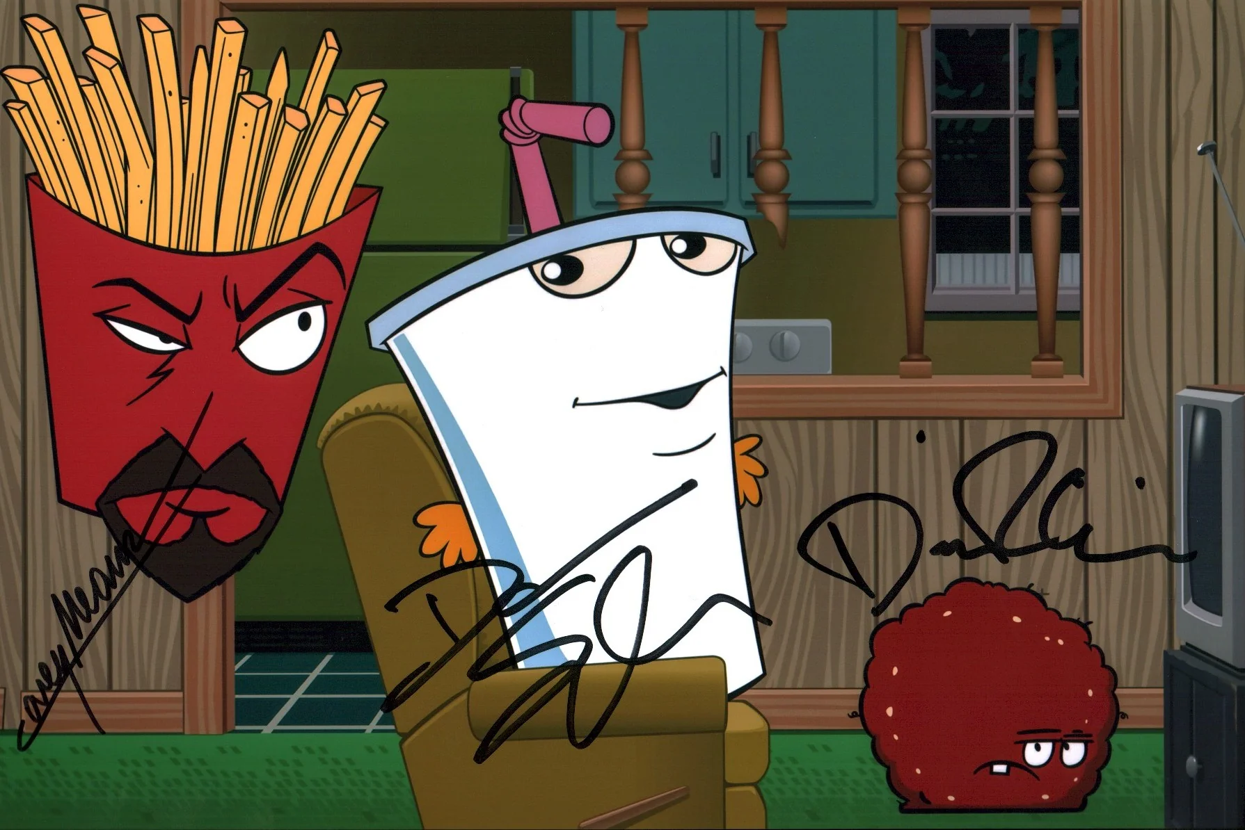 Aqua Teen Hunger Force 8x12 Photo Cast x3 Signed Willis, Snyder, Means JSA Certified Autograph