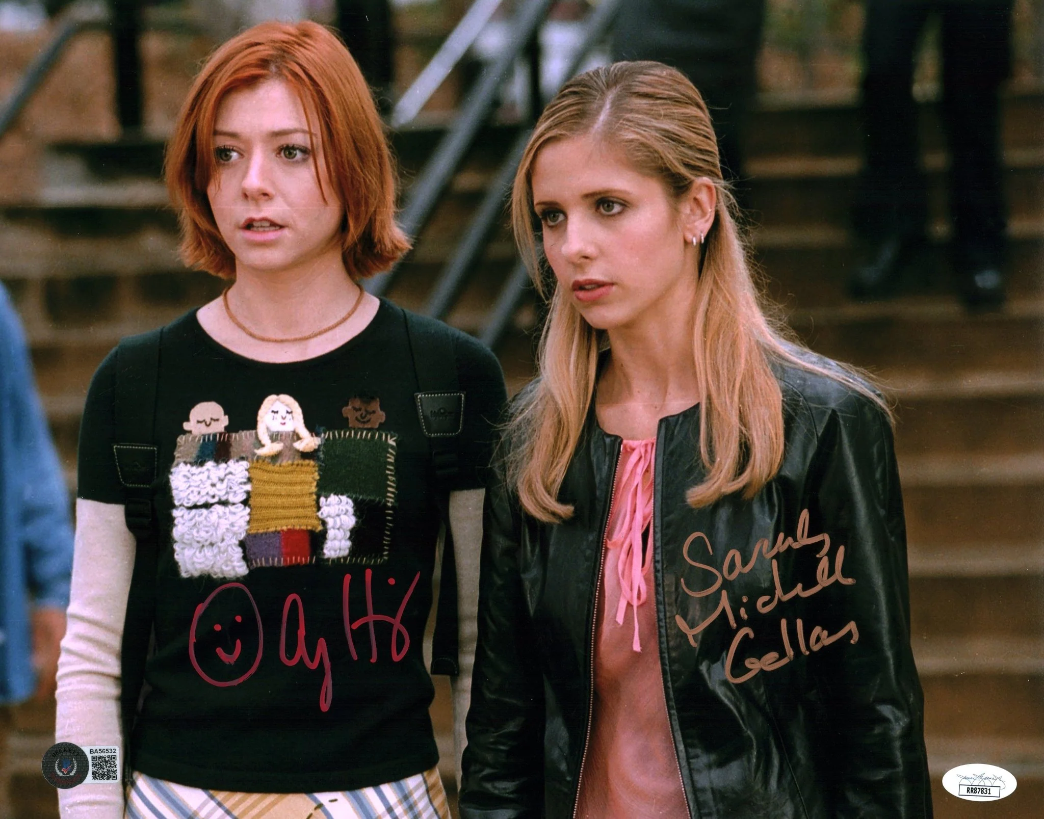 Buffy the Vampire Slayer 11x14 Photo Poster Cast x2 Signed Gellar Hannigan Beckett JSA Certified Autograph