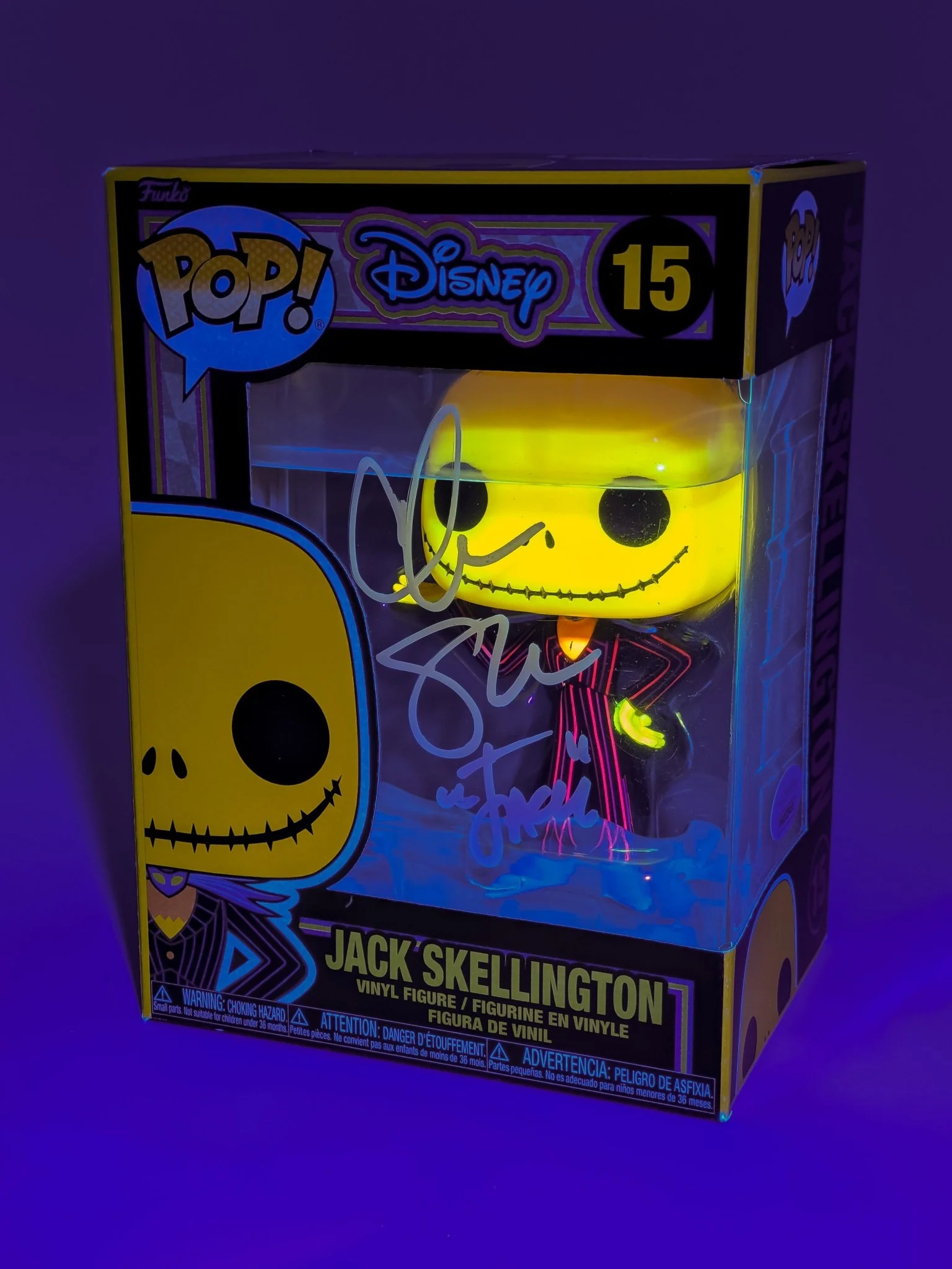 Chris Sarandon Disney Nightmare Before Christmas Jack Skellington #15 Black Light Exclusive Signed Funko Pop JSA Certified Autograph