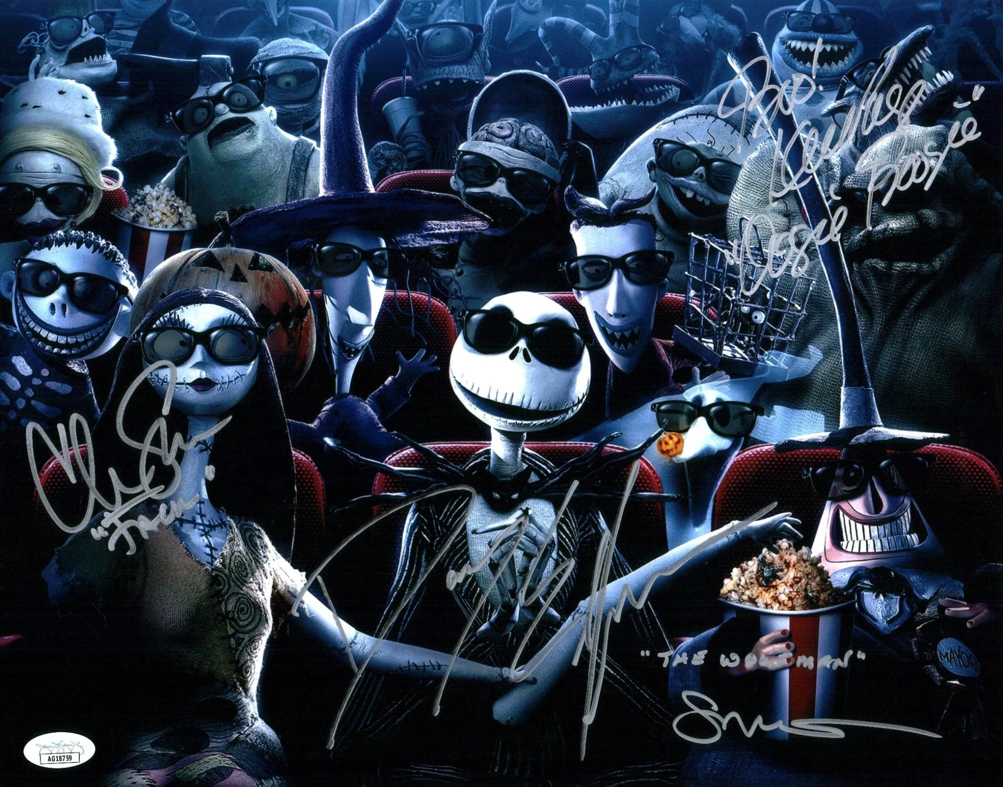Disney The Nightmare Before Christmas 11x14 Photo Poster Cast x4 Signed Elfman, Sarandon, Page, Walters JSA Certified Autograph