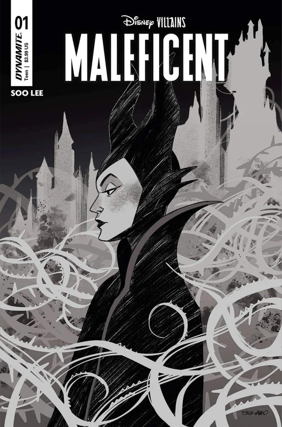 Disney Villains Maleficent #1 Cover ZD 1:10 Durso B&W Variant Comic Book - Image 2