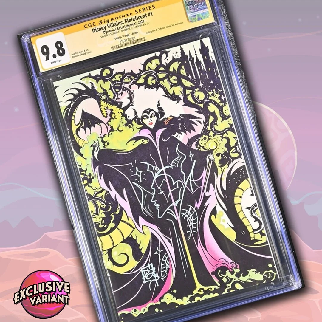 Disney Villains Maleficent #1 GalaxyCon Exclusive Virgin Variant CGC Signature Series 9.8 Signed & Sketch by Otrakji
