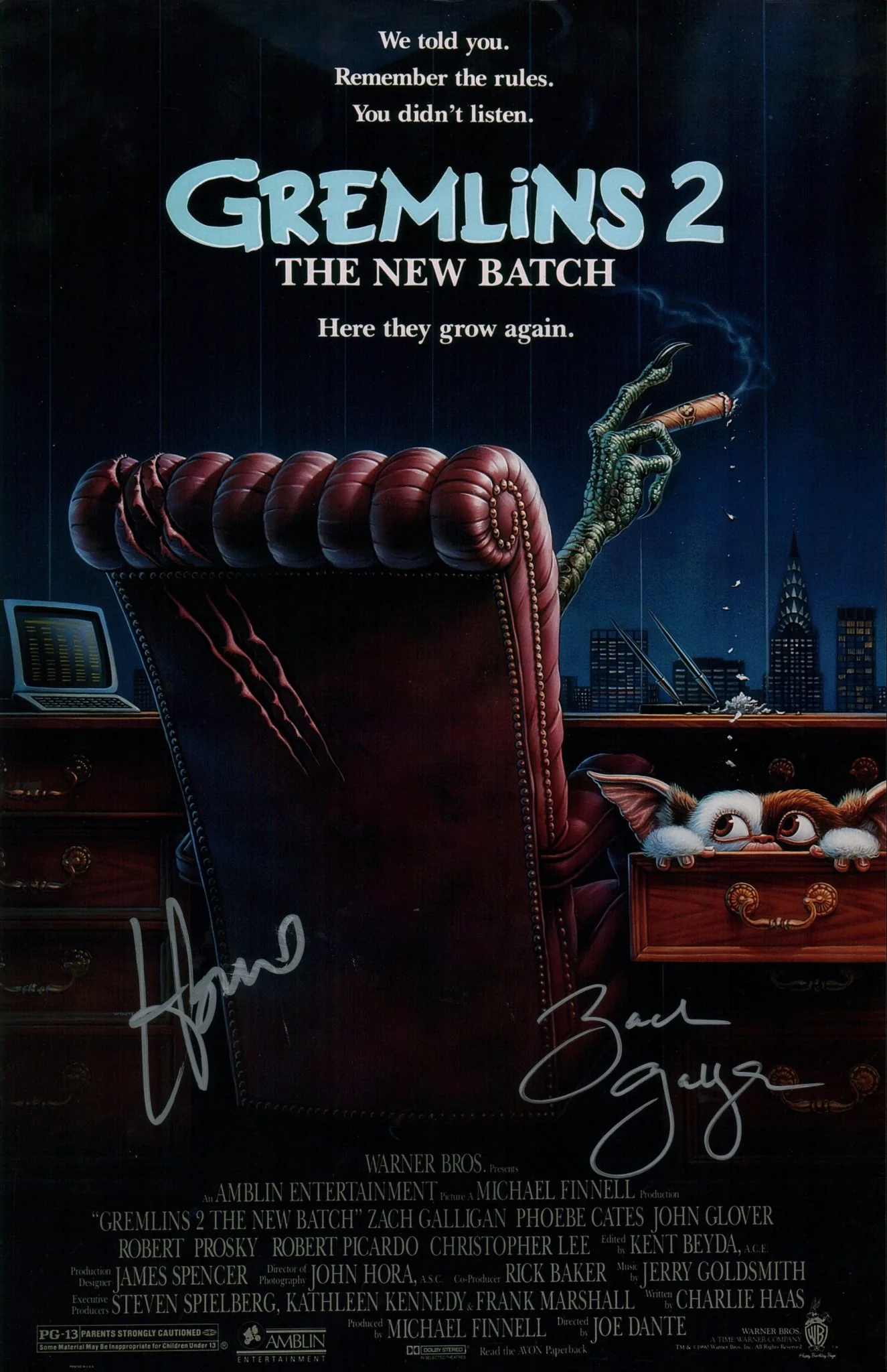 Gremlins 2 11x17 Cast 2x Galligan, Mandel Signed Photo Poster JSA Certified Autograph