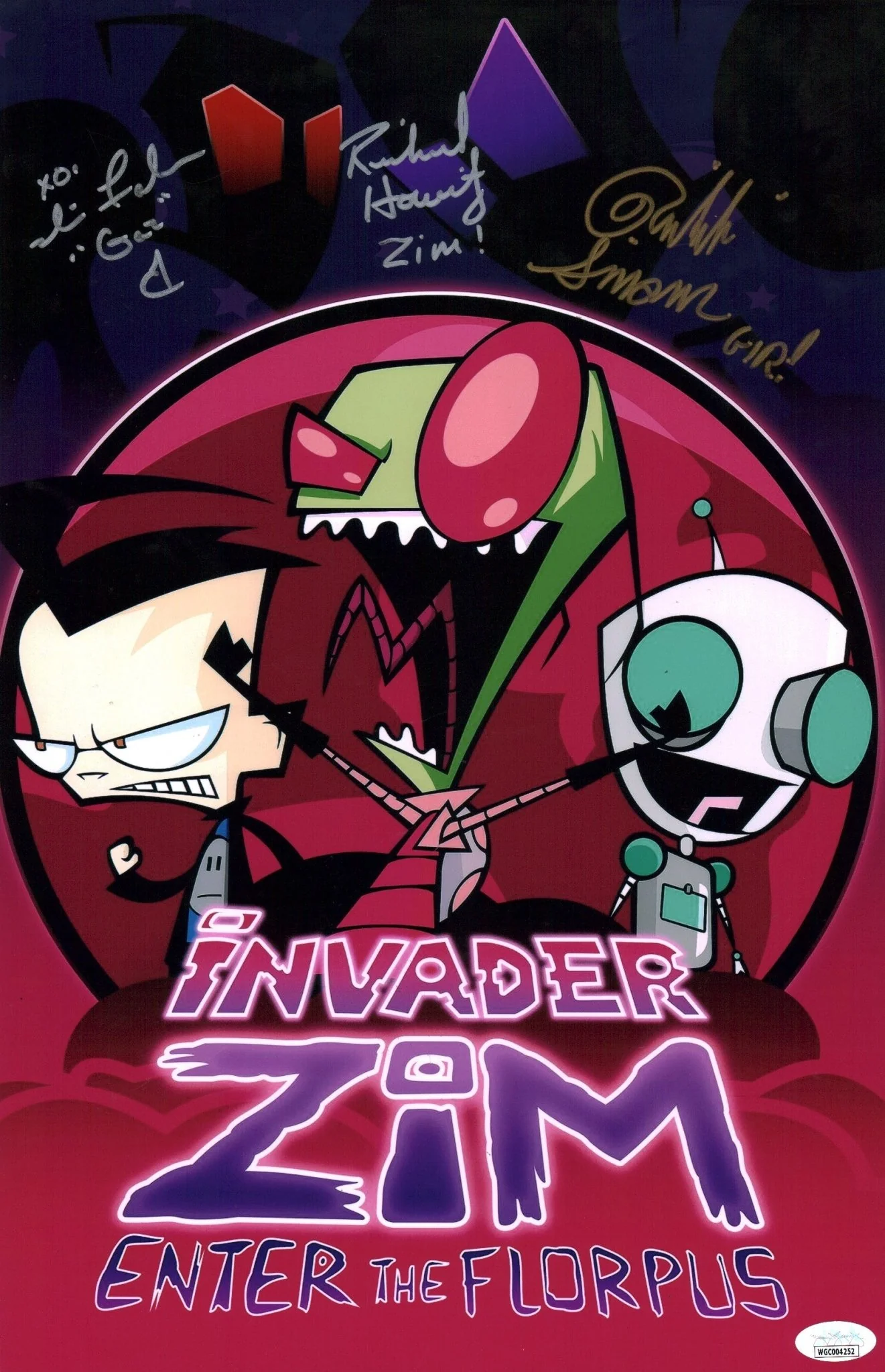 Invader Zim 11x17 Signed Photo Poster Horvitz, Simons, Fahn  JSA Certified Autograph