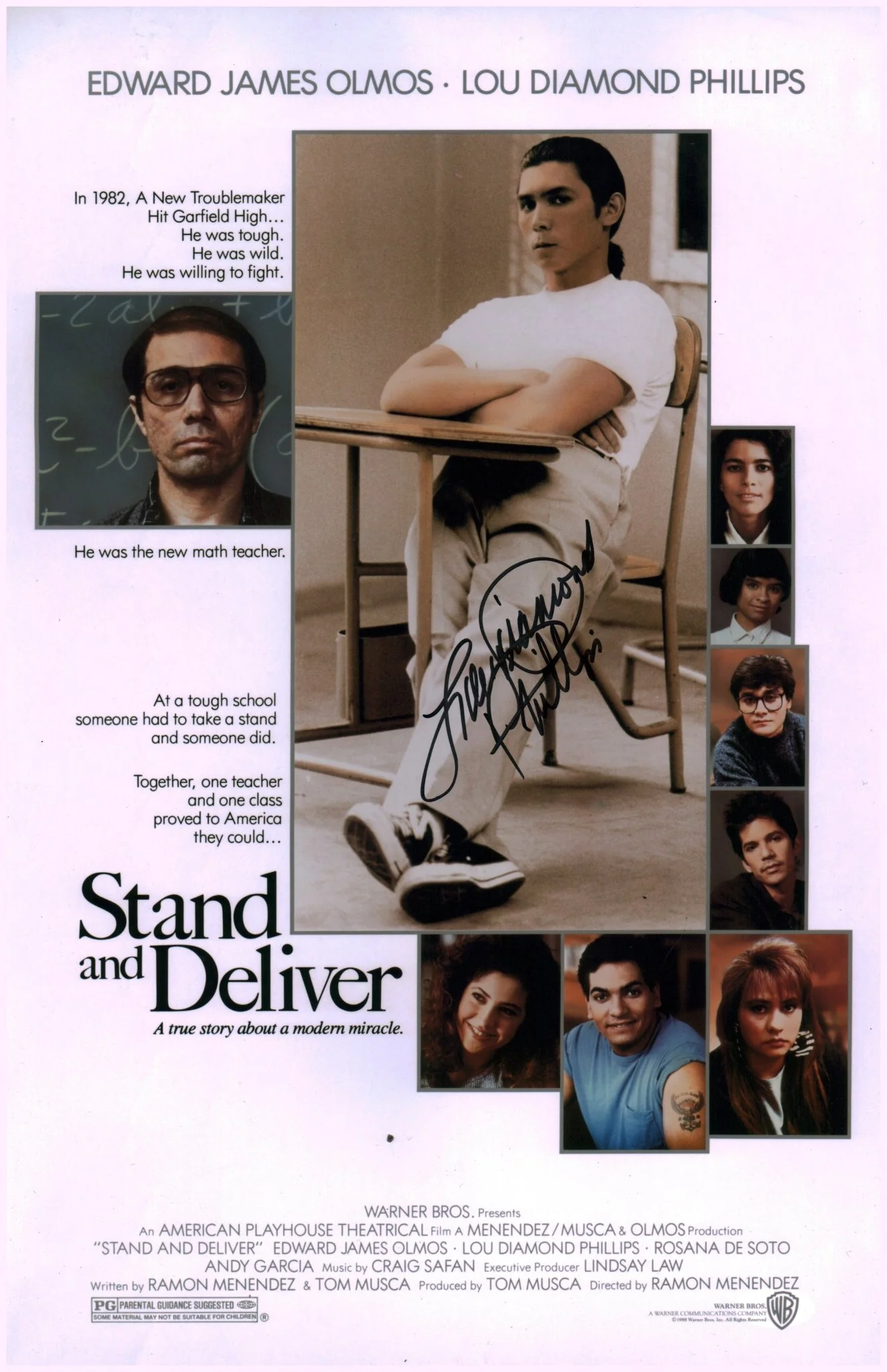 Lou Diamond Phillips Stand and Deliver 11x17 Signed Photo Poster JSA Certified Autograph