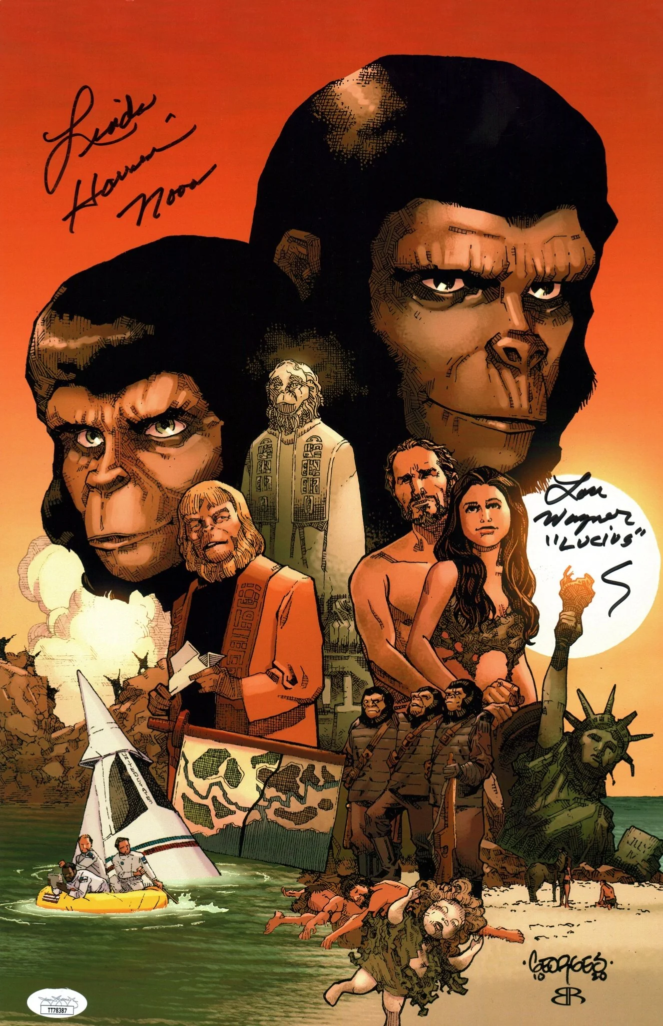 Planet of the Apes 11x17 Photo Poster Cast x2 Signed Harrison, Wagner JSA Certified Autograph