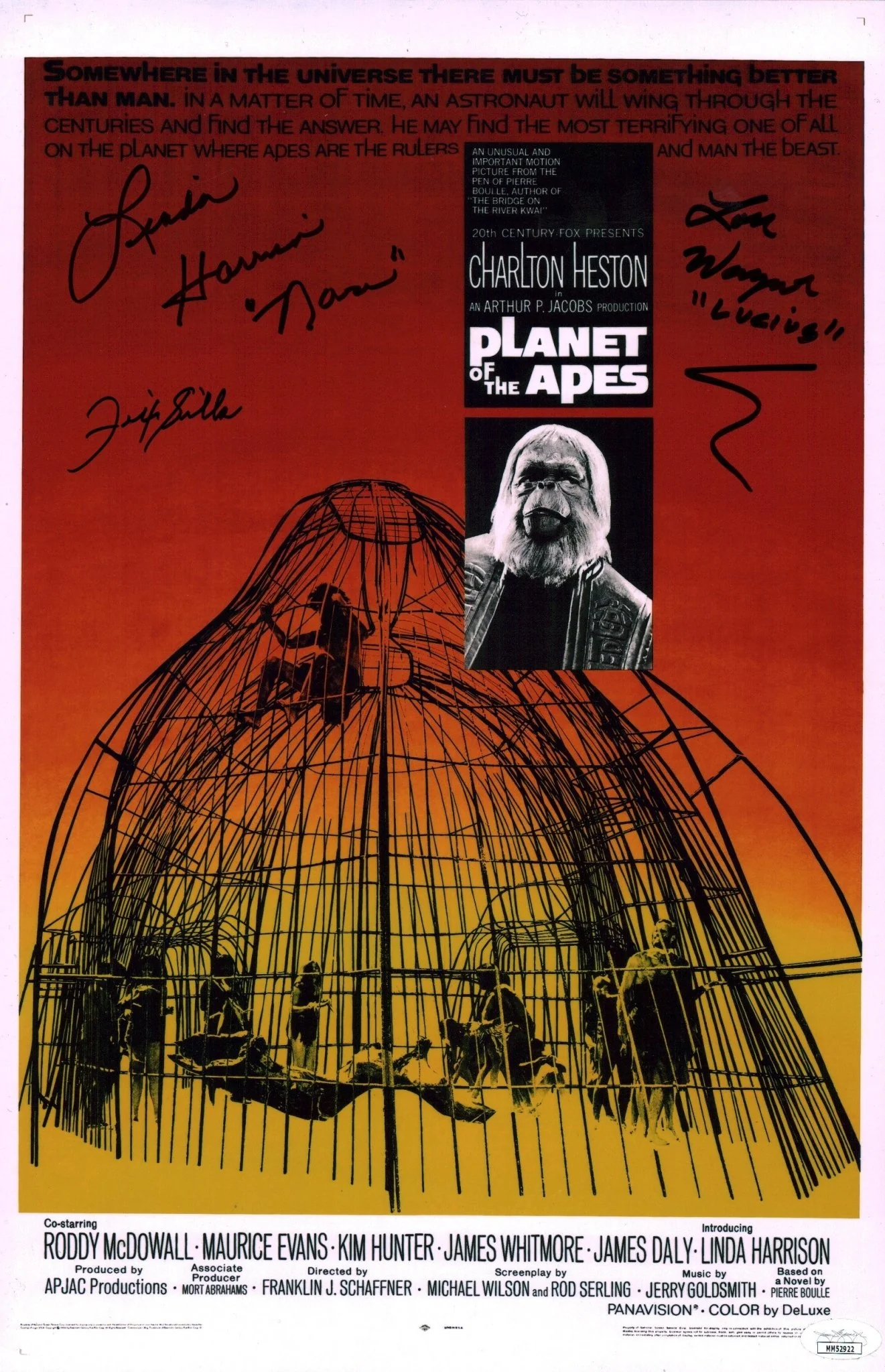 Planet of the Apes 11x17 Photo Poster Cast x3 Signed Harrison, Wagner, Silla JSA Certified Autograph