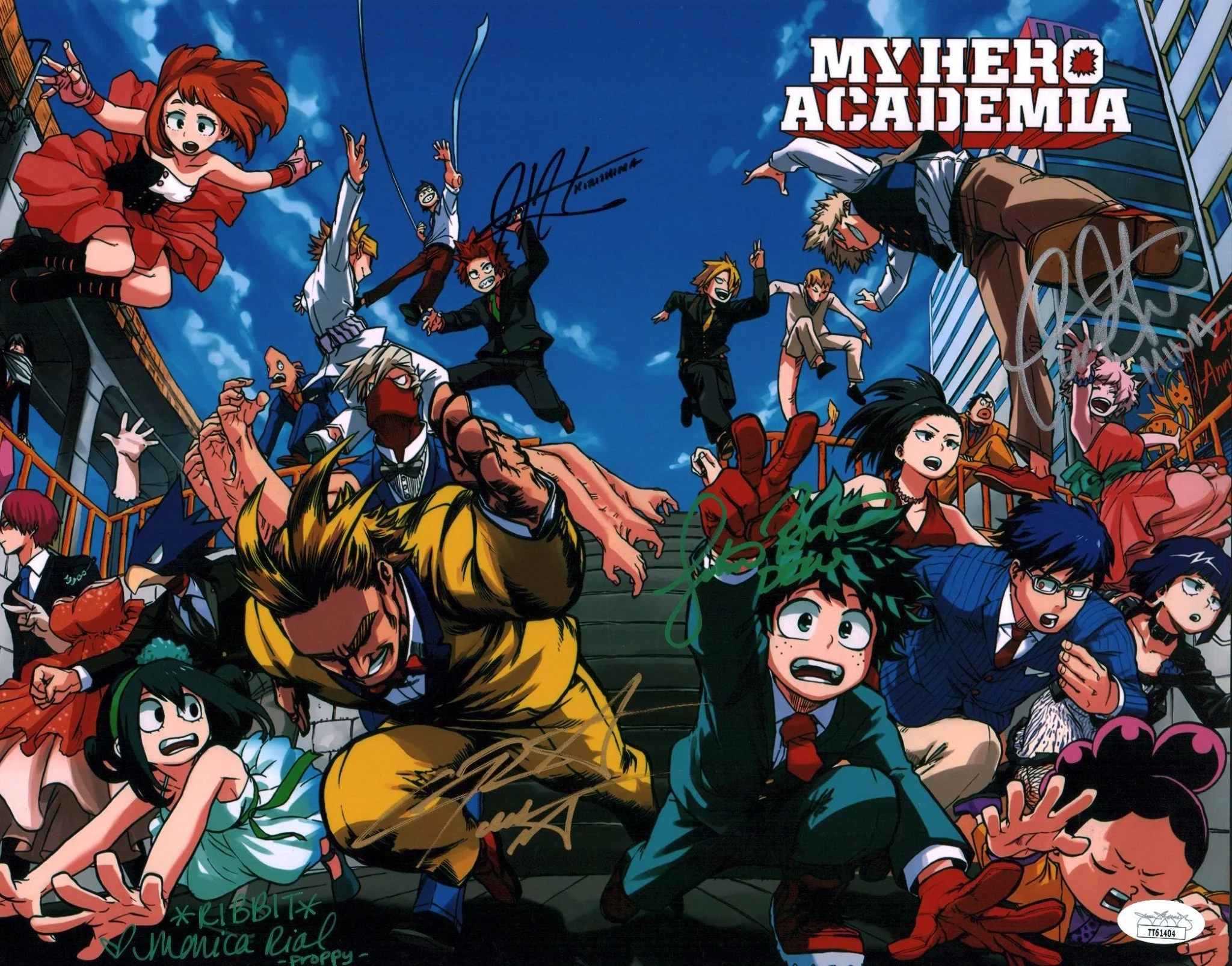 My Hero Academia 11x14 Mini Poster Cast x5 Signed Rial, Sabat, Briner, Glass, Cook JSA Certified Autograph