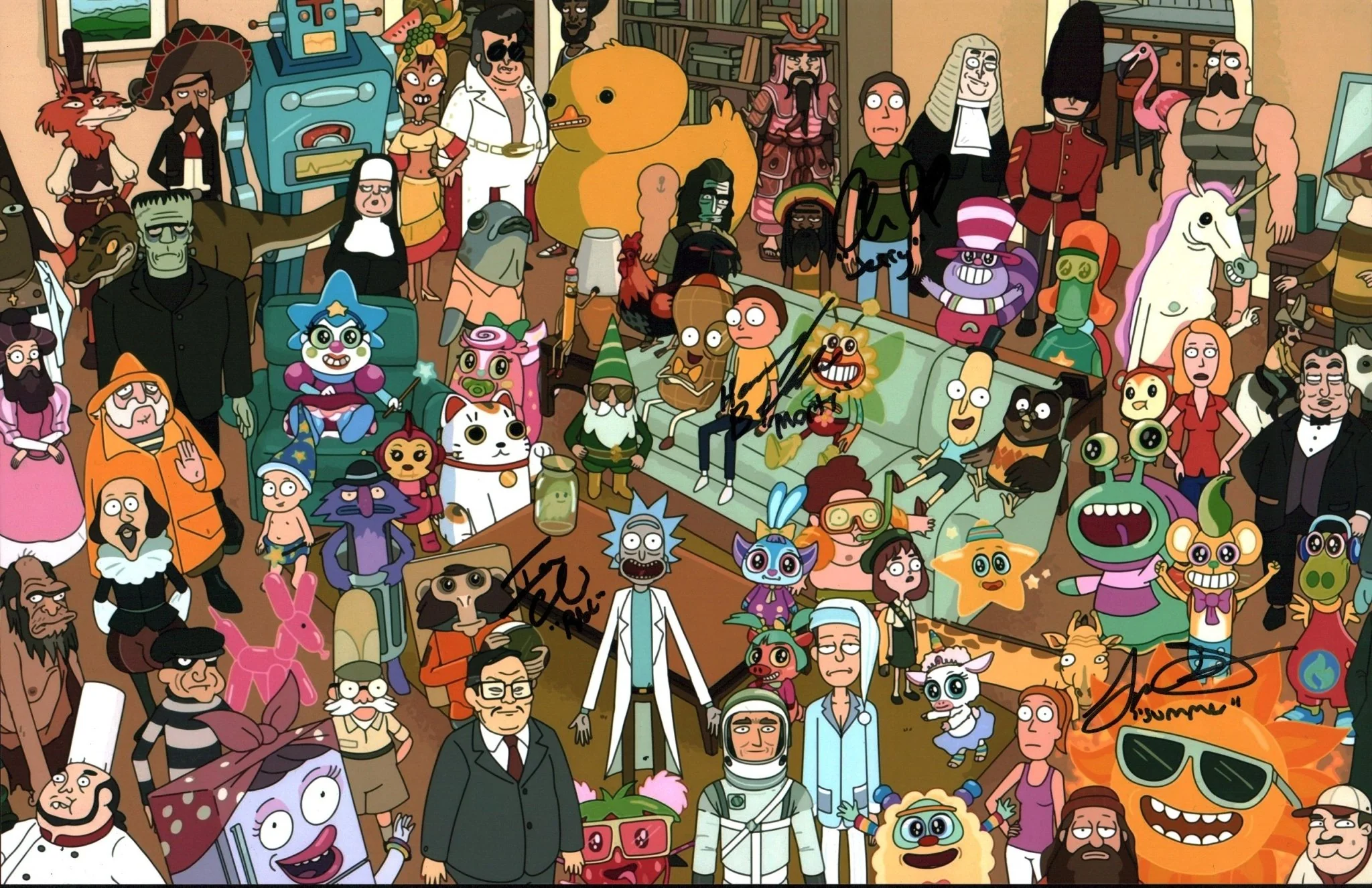 Rick and Morty 11x17 Photo Poster Signed Grammer, Parnell, Cardoni, Belden JSA Certified Autograph