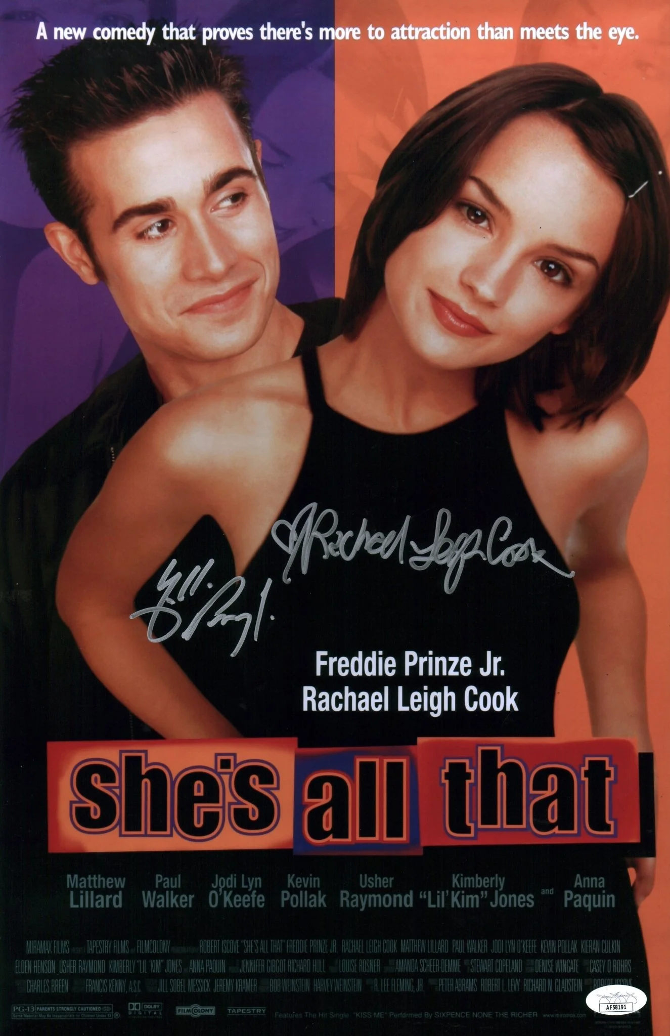 She's All That 11x17 Photo Poster Cast x2  Signed Cook, Prinze Jr JSA Certified Autograph