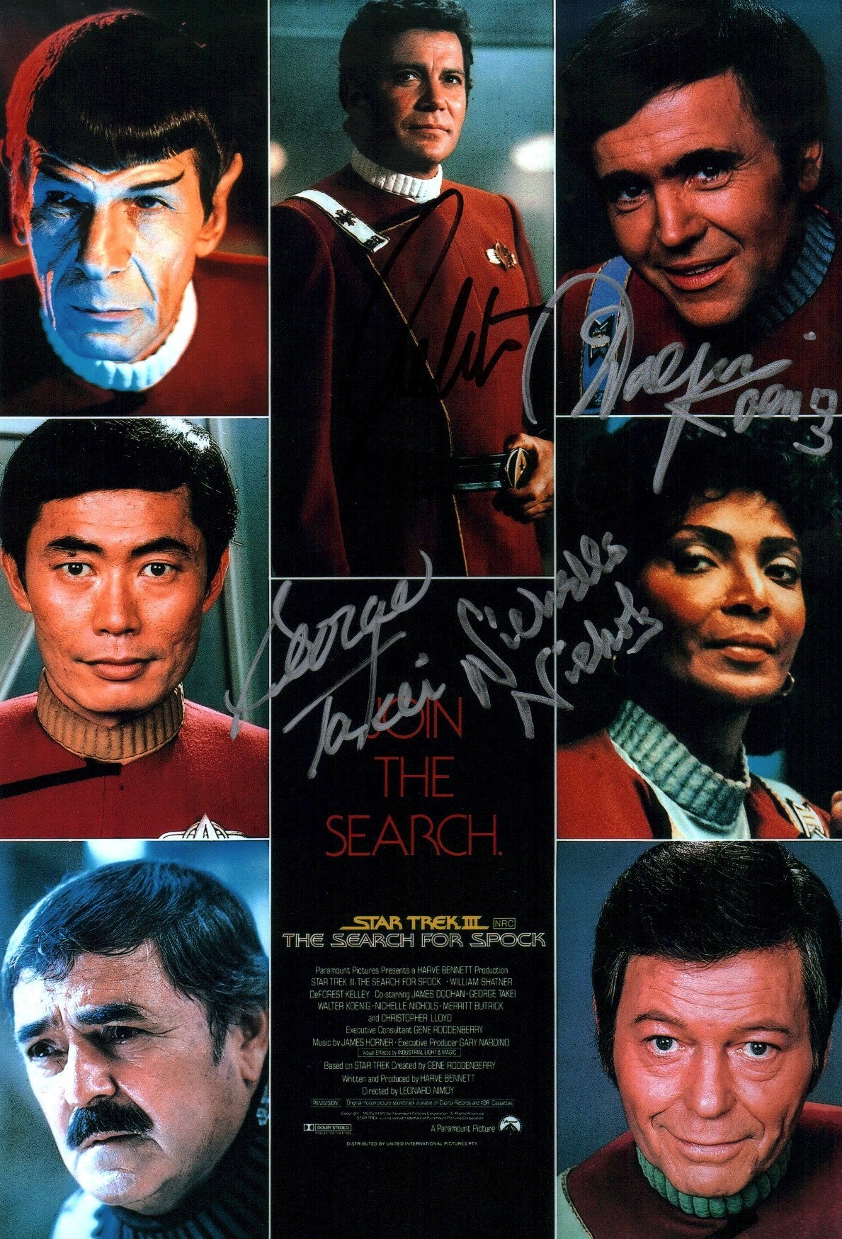 Star Trek 8x12 Photo Signed Shatner, Takei, Nichols, Koenig JSA Certified Autograph