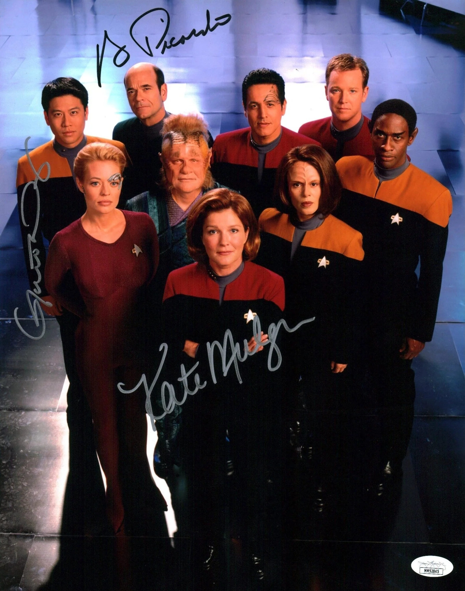 Star Trek: Voyager 11x14 Signed Photo Poster Kate Mulgrew, Robert Picardo, Garrett Wang JSA Certified Autograph
