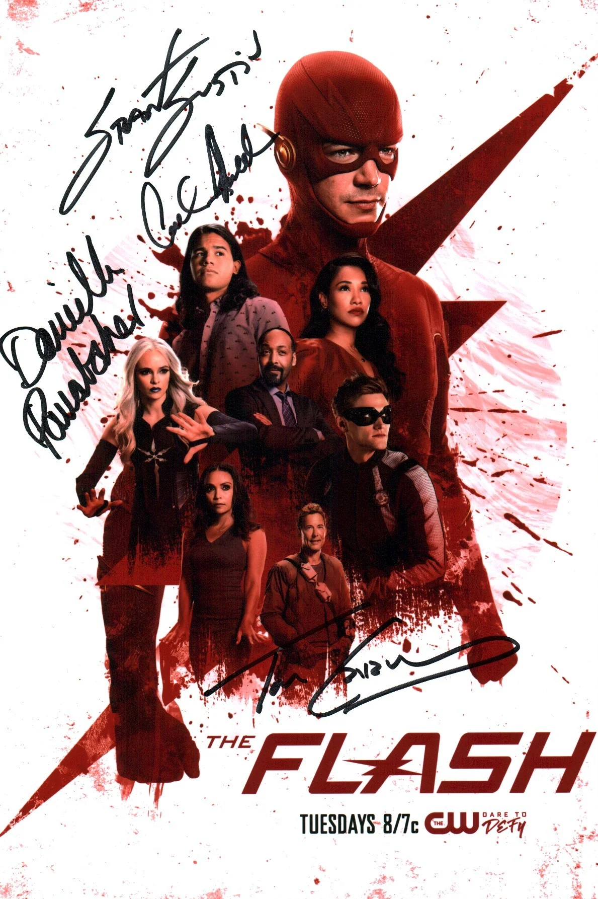 The Flash Cast 8x12 Photo Grant Gustin, Danielle Panabaker, Carlos Valdes, Tom Cavanagh JSA Certified Autograph