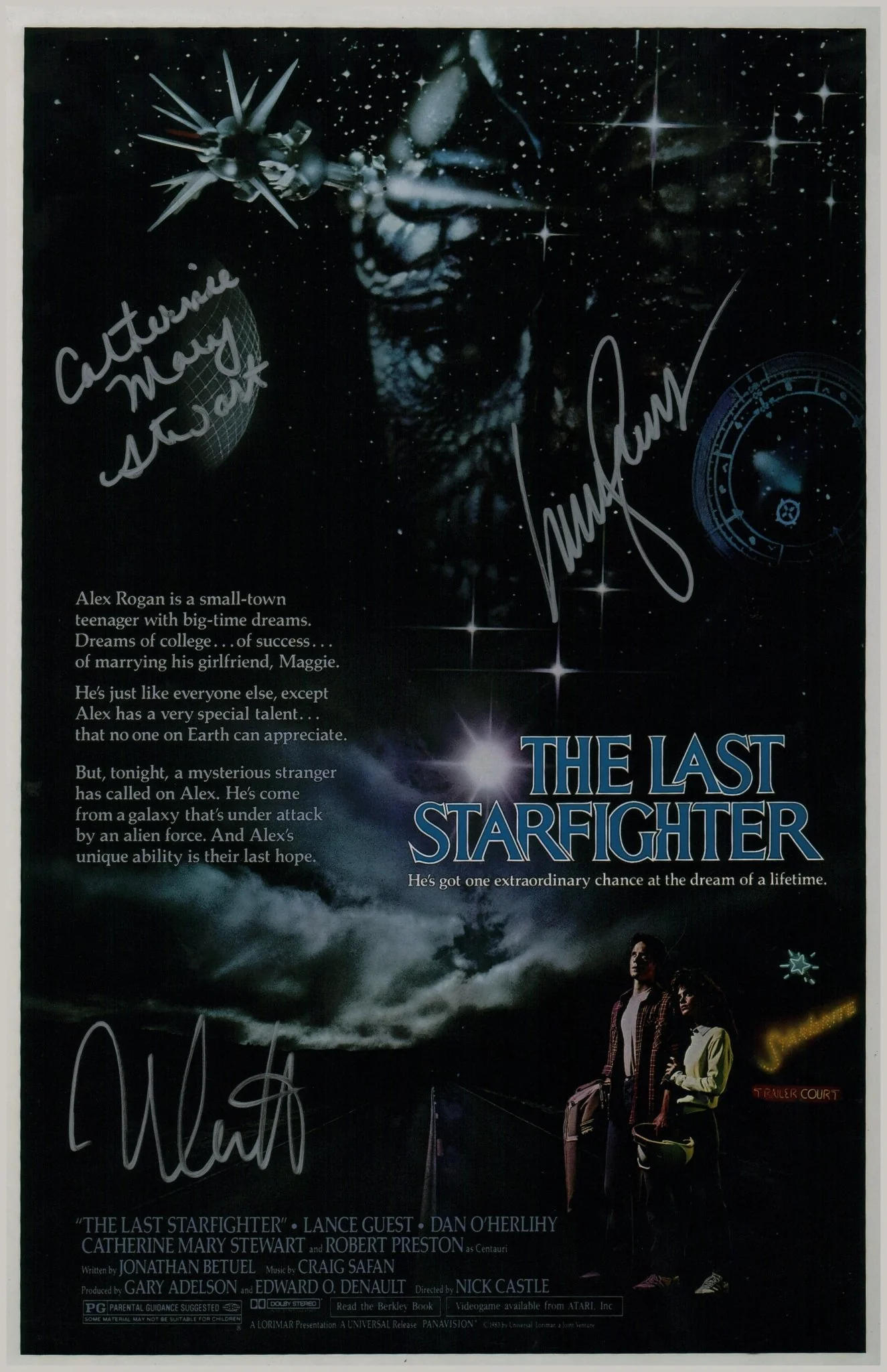 The Last Starfighter 11x17 Cast x3 Signed Photo Poster Guest, Stewart, Castle JSA Certified Autograph