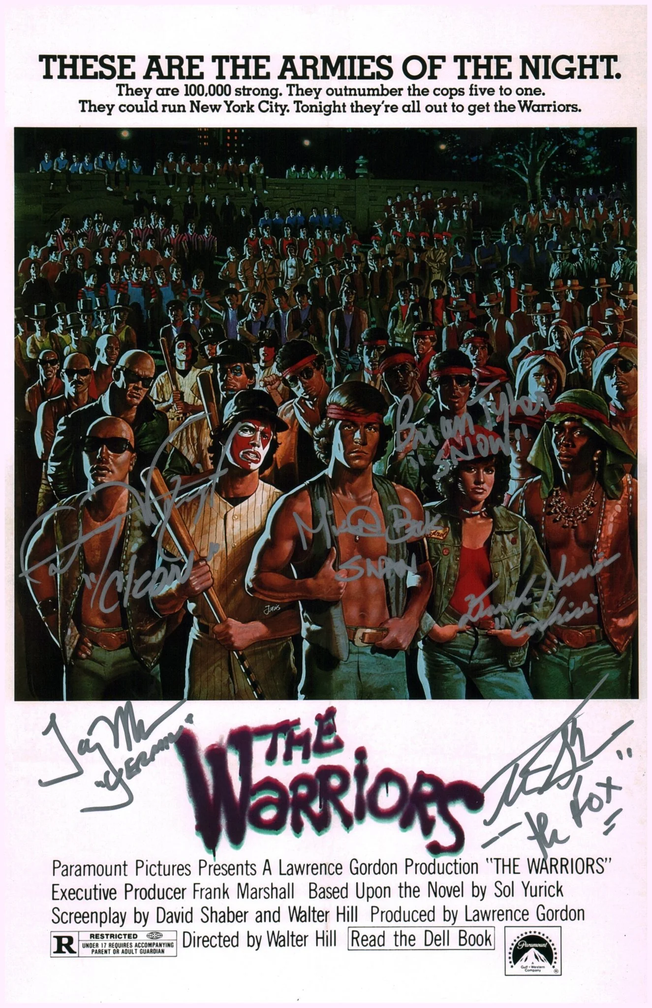 The Warriors 11x17 Cast x6 Signed Photo Poster Tyler, Harris, Wright, Beck, Waites, Michos JSA Certified Autograph